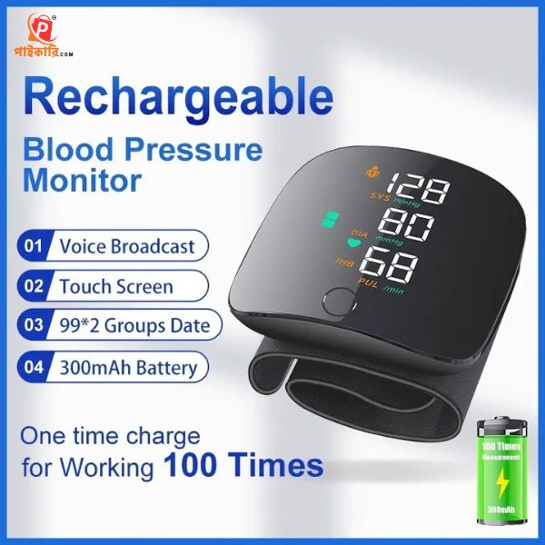 Automatic Rechargeable Digital Touch Screen Wrist type Blood-Pressure Machine/ BP Machine